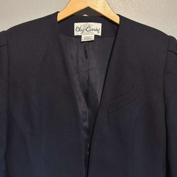 Oleg Cassini Vintage Navy collarless wool blazer single button size M/ L - Picture 11 of 16